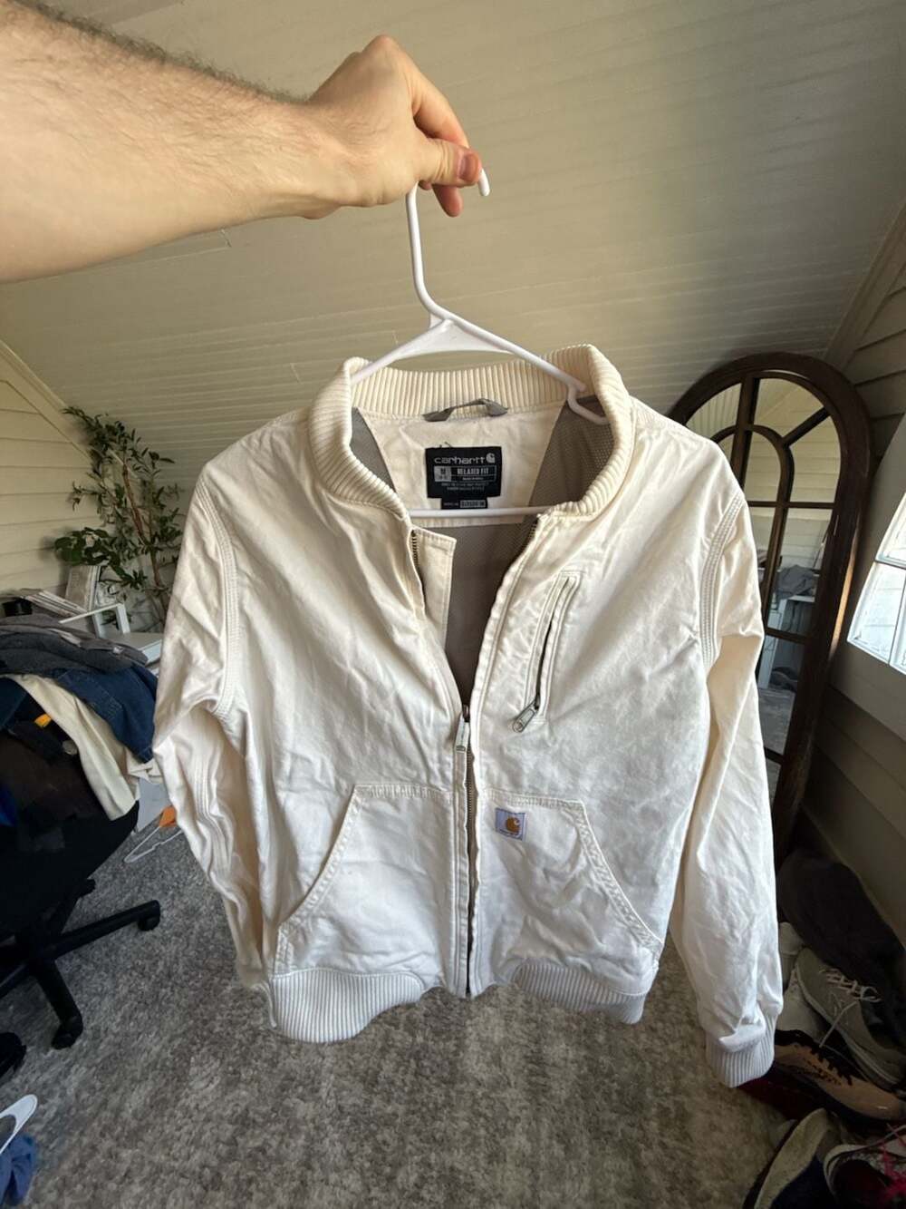 Carhartt Rugged Flex Relaxed Fit Canvas Bomber Jacket Ivory White